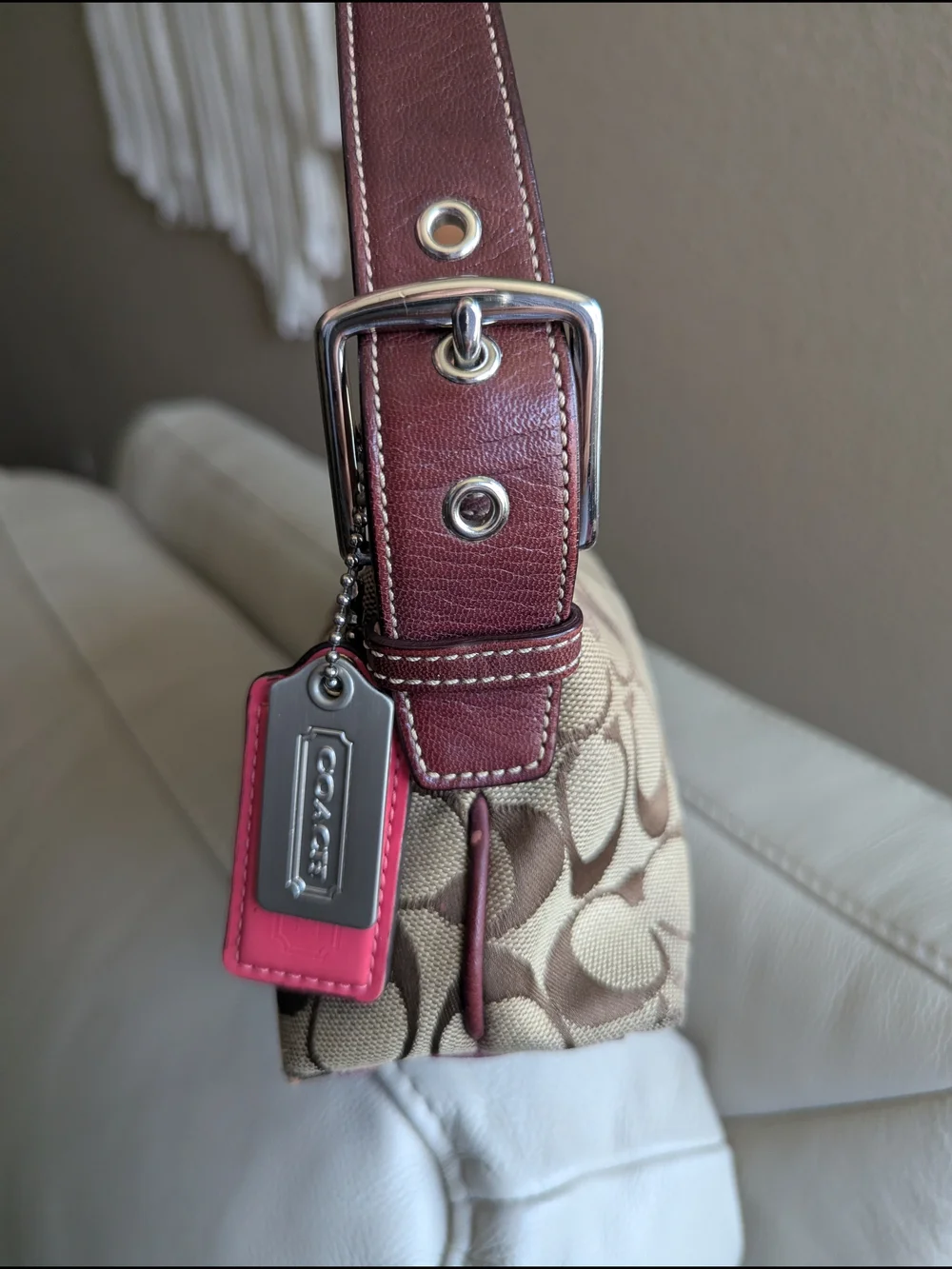 vintage Coach Signature Striped Suede Demi Baguette